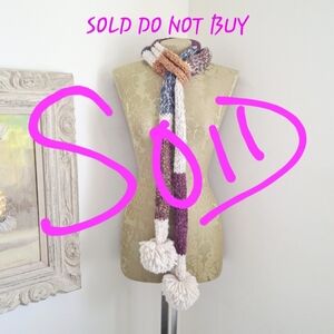 American Rag Winter Boho Cottagecore Multicolor Knit Scarf Long W/ Pom Tassel OS